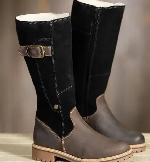 Warm Snow Leather Winter Flats Fur Knee High Boots