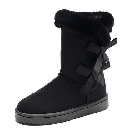 Waterproof Trend Bow Warm Mid-calf Thicked Plush Non-slip Snow Boot