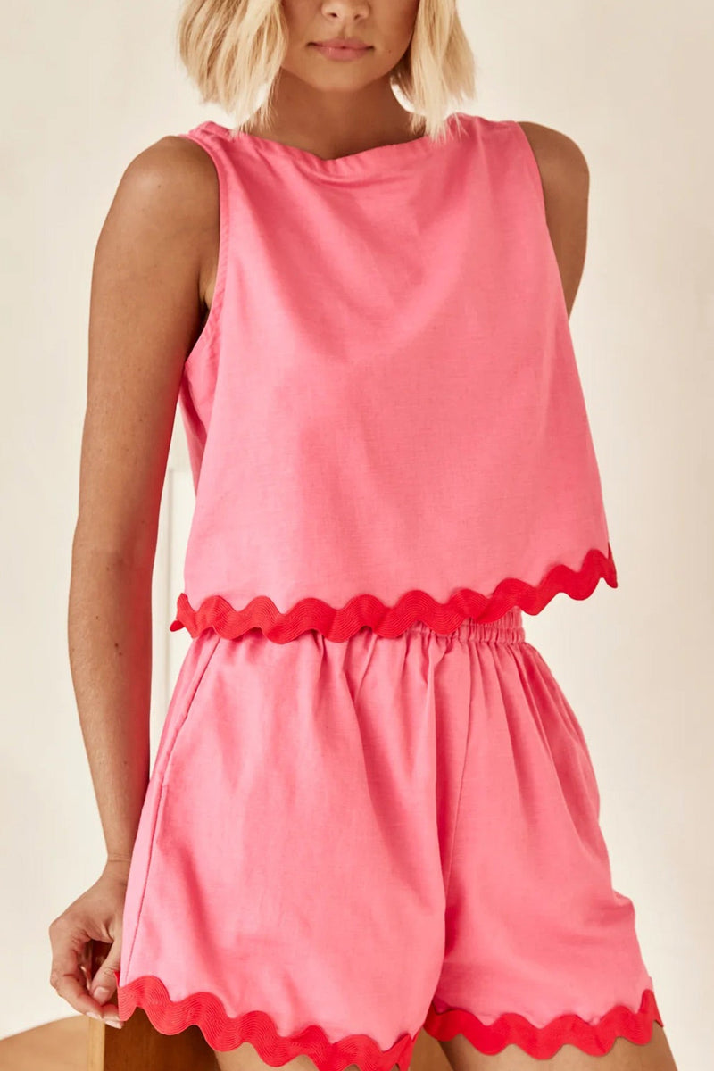 Wavy Hem Tank Top Shorts Suits