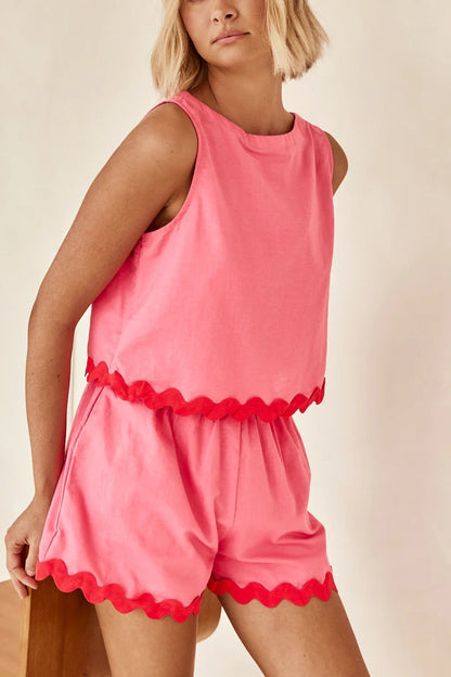 Wavy Hem Tank Top Shorts Suits