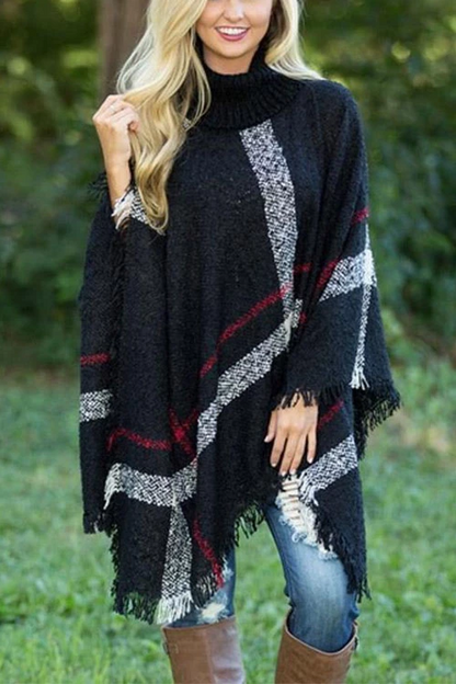 Chicest Tassel Lattice Cloak Poncho Sweater