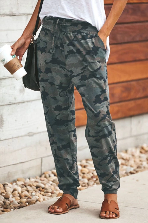 Moxidress High Waist Drawstring Camo Pants