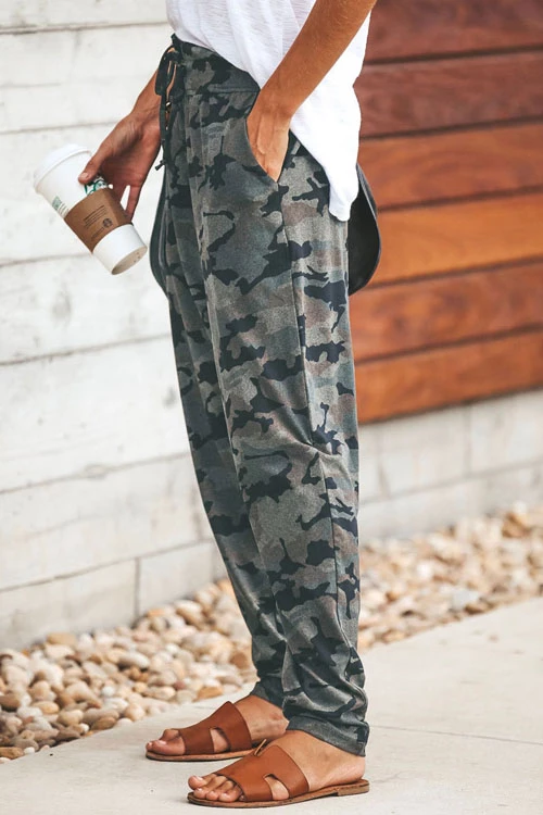 Moxidress High Waist Drawstring Camo Pants