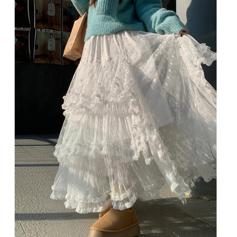 White Tulle Floor-length Skirt