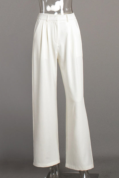 White High-rise Wide Leg Long Pants