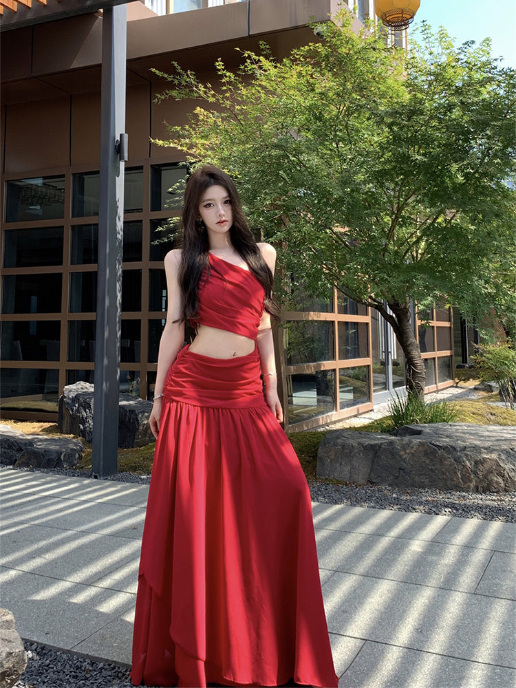 White Cutout One-shoulder Lace Maxi Dress _ Beachy & Feminine Grace