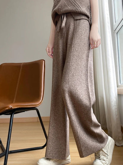 Wide Leisure Loose High Waist Elastic Knitting Autumn New Pants