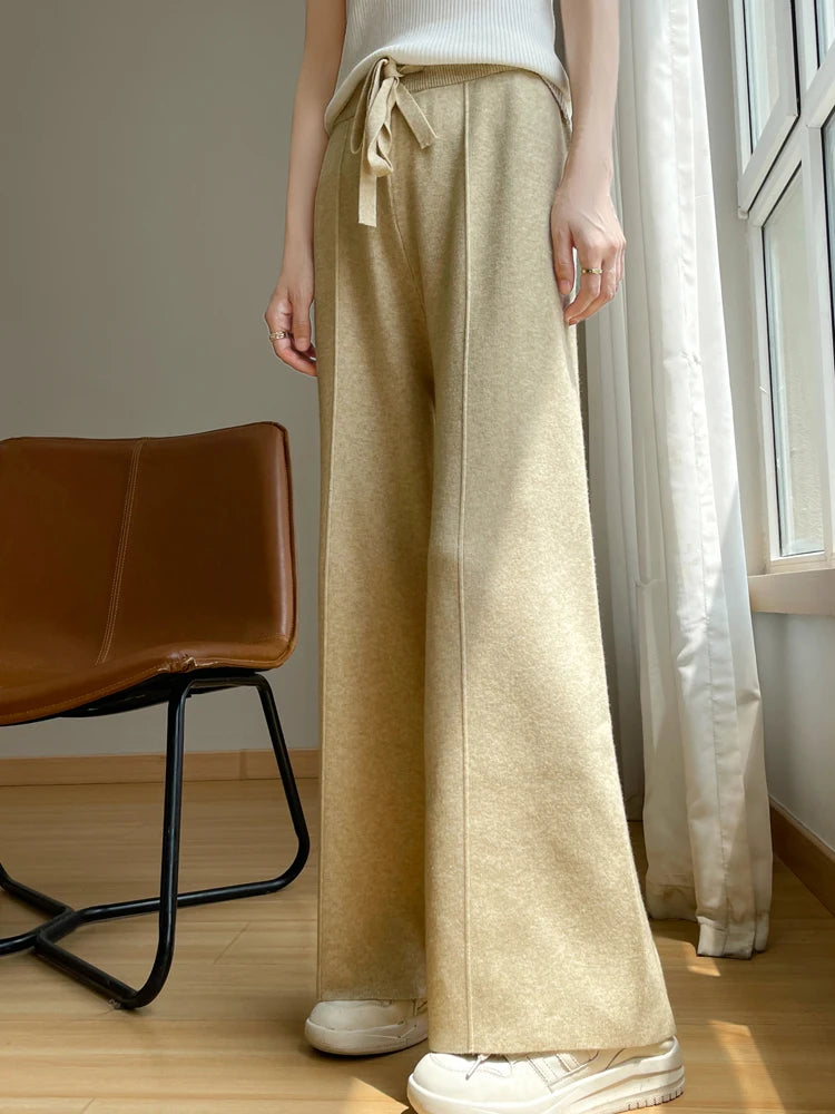 Wide Leisure Loose High Waist Elastic Knitting Autumn New Pants