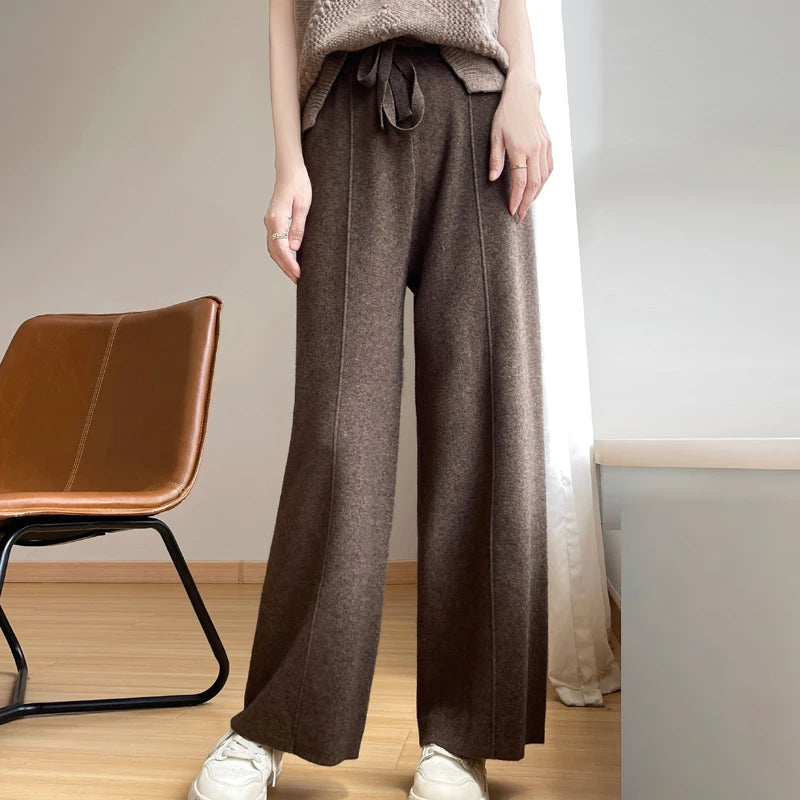 Wide Leisure Loose High Waist Elastic Knitting Autumn New Pants