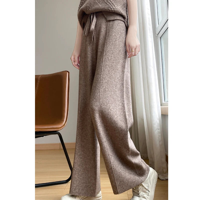 Wide Leisure Loose High Waist Elastic Knitting Autumn New Pants