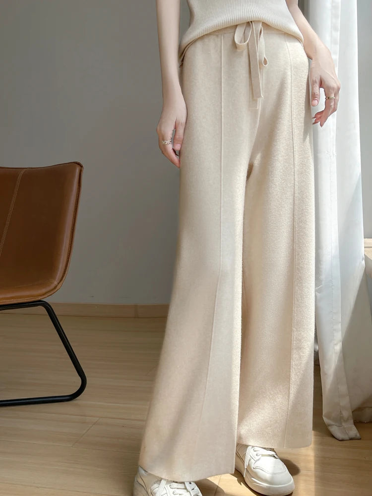 Wide Leisure Loose High Waist Elastic Knitting Autumn New Pants