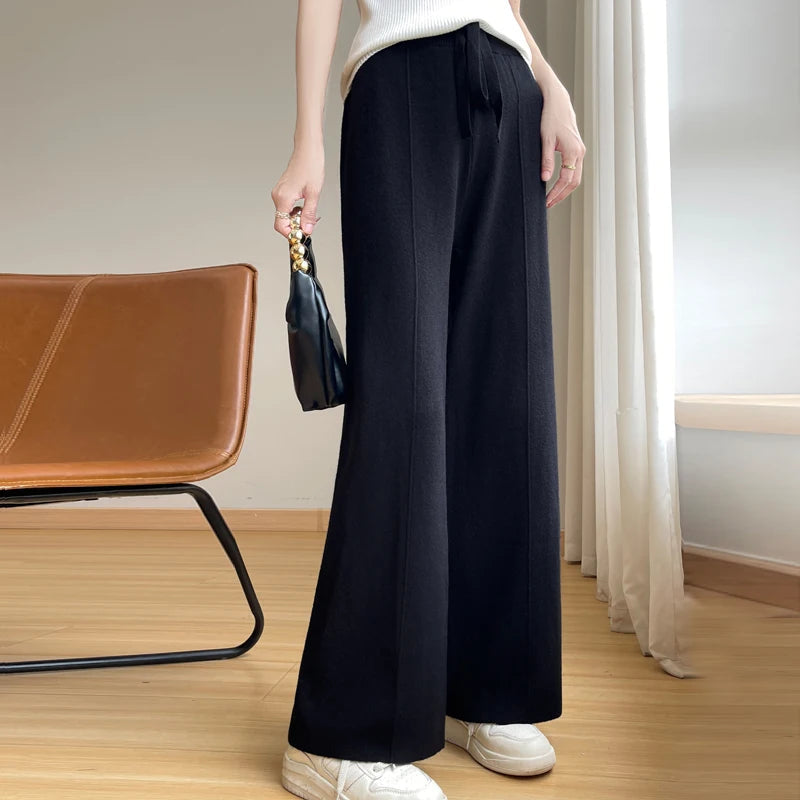 Wide Leisure Loose High Waist Elastic Knitting Autumn New Pants