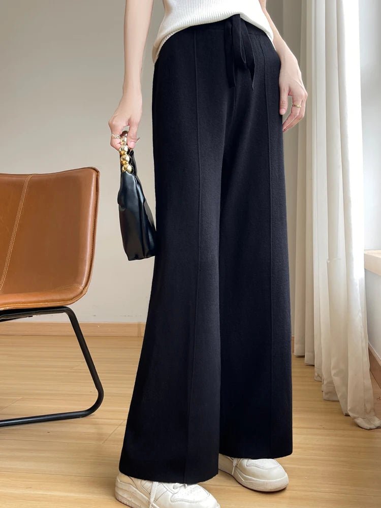 Wide Leisure Loose High Waist Elastic Knitting Autumn New Pants