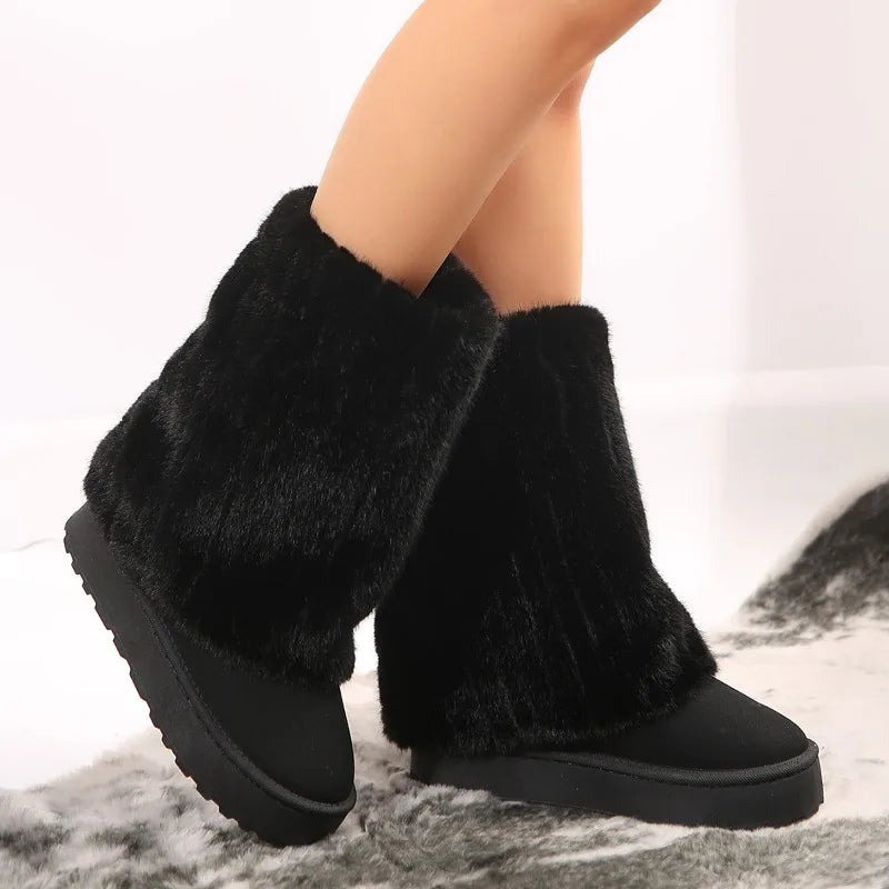 Plush Faux Fur Warm Thick Soled Furry Knee-high Outdoor Snow Boot
