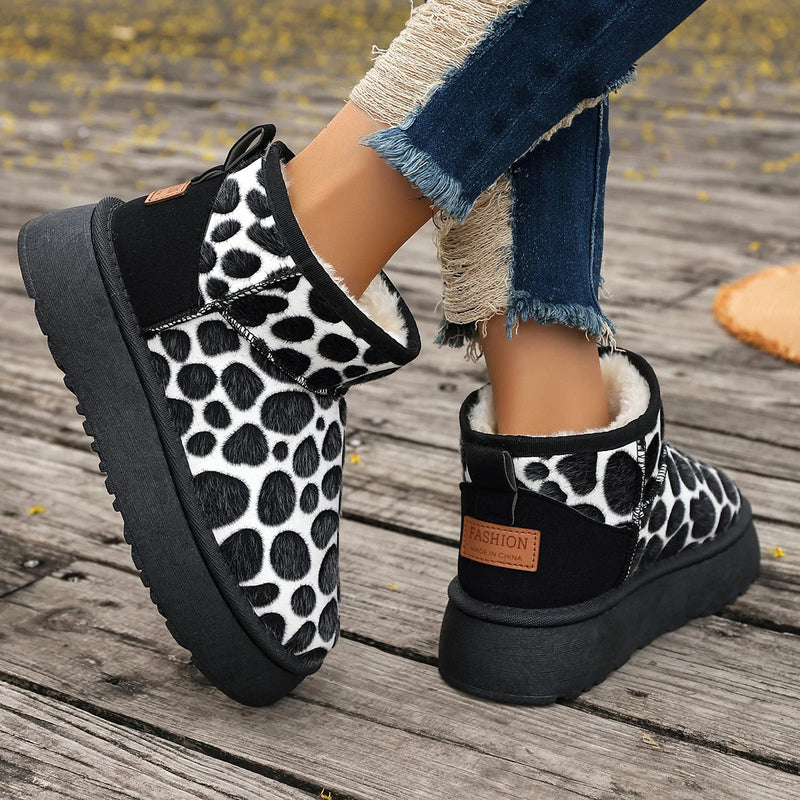 Leopard Slip-on Thickened Fluff Round Toe Snow Boot