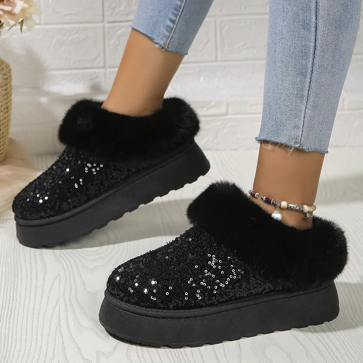 Winter Short Plush Warm Snow Boots Shoes New Suede Fur Chelsea Ankle Boots Flats Platform Shoes Botas