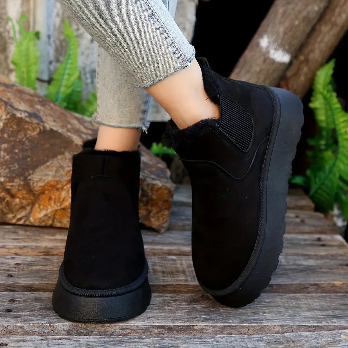 Winter Short Plush Warm Snow Boots Shoes New Suede Fur Chelsea Ankle Boots Flats Platform Shoes Botas