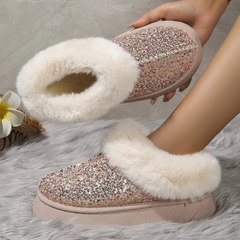Winter Short Plush Warm Snow Boots Shoes New Suede Fur Chelsea Ankle Boots Flats Platform Shoes Botas