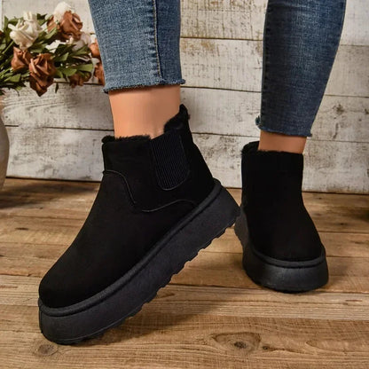 Winter Short Plush Warm Snow Boots Shoes New Suede Fur Chelsea Ankle Boots Flats Platform Shoes Botas