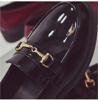 British Style Retro Patent Leather Buckle Hedging Flats Loafers