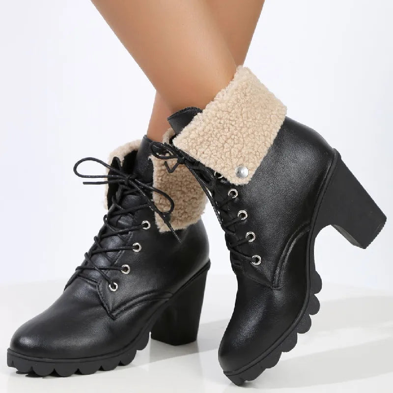 Platform Chunky Heel Lace Up Classic Snow Boot