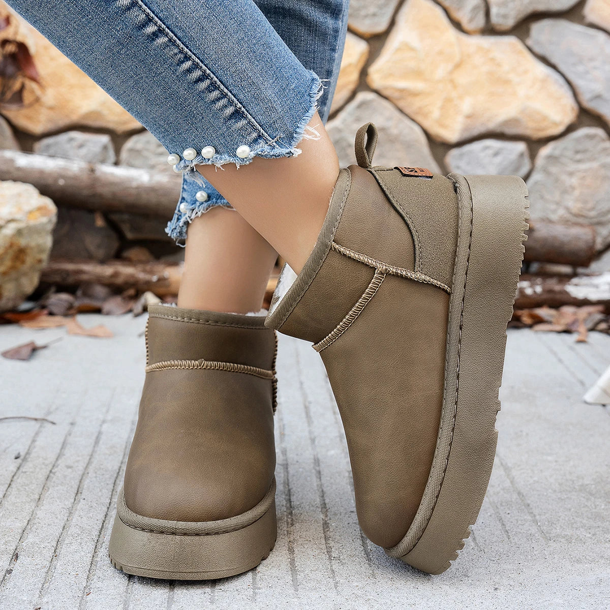 Boots Winter Short Plush Warm Snow Boots Flat Shoes New Comfortable Chelsea Ankle Boots Botas De Mujer