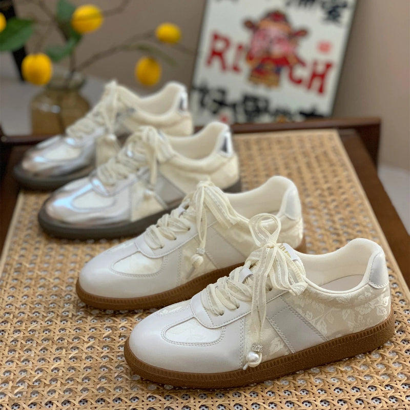 Jogging Youth Silver Lace-up Athletic Low Heels Tennis Flats Skateboard