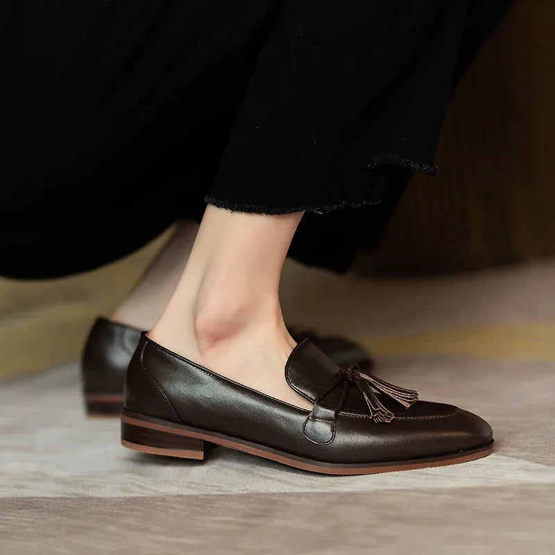 Patent Leather Bowknot Low Heel British Tassel Flats Loafers