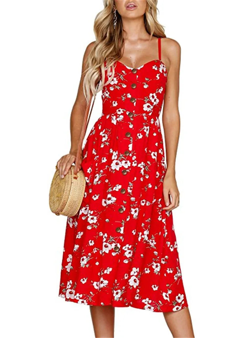 Suspender Collar Medium Red Party Midi Dresses