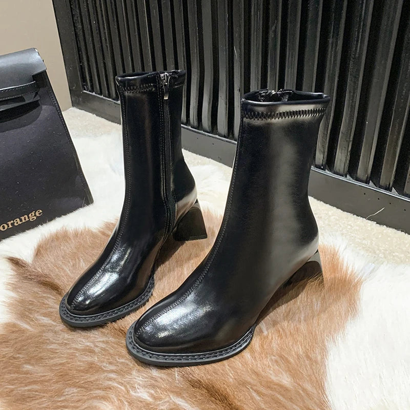 High Heels Chelsea Chunky Square Toe Ankle Boot