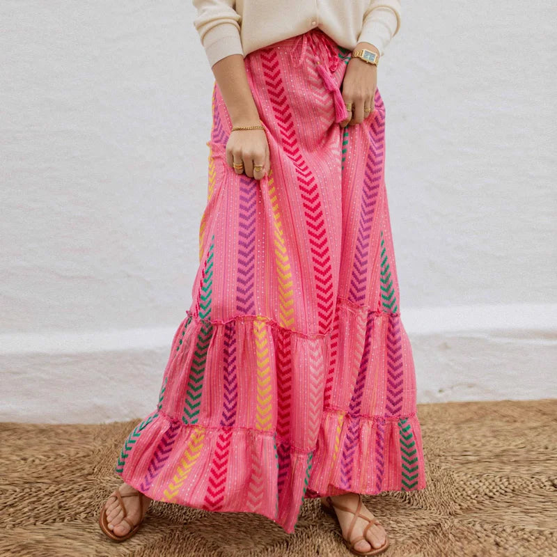 Dressbetty - High Waist Patterned Print Long Maxi Skirt
