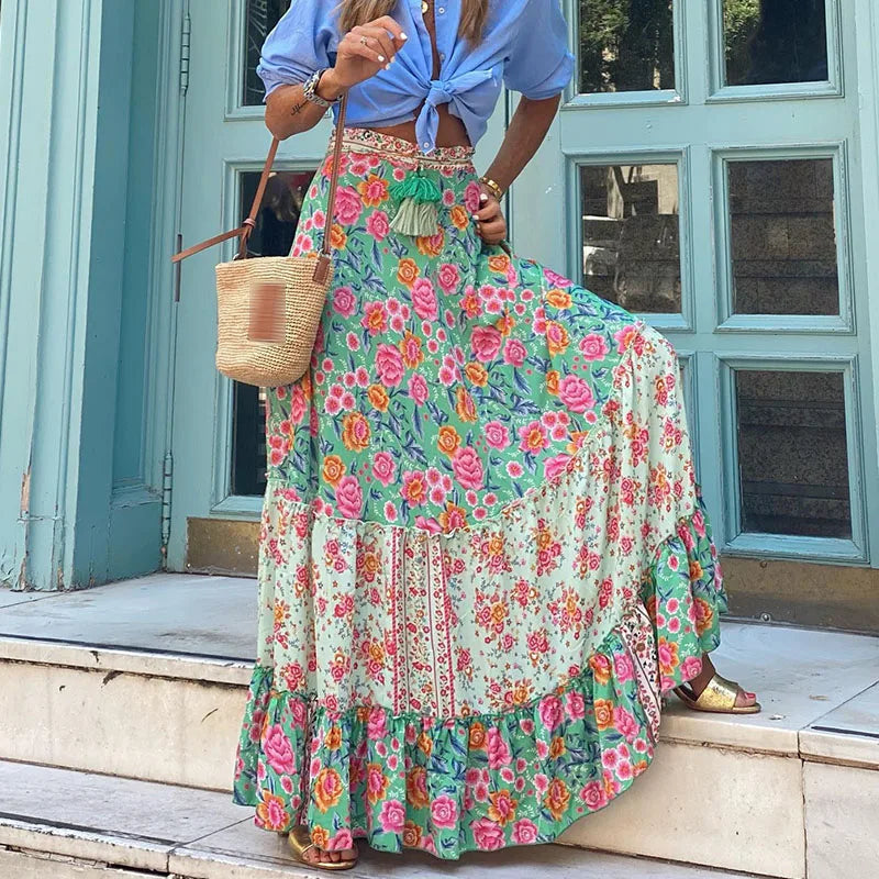 Dressbetty - High Waist Patterned Print Long Maxi Skirt