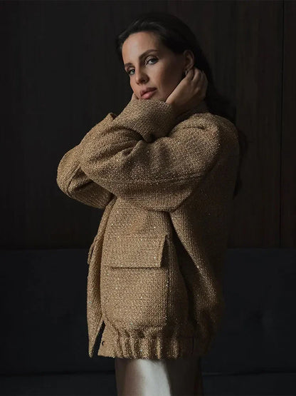Golden Shiny Double Cropped New Warm High Coat