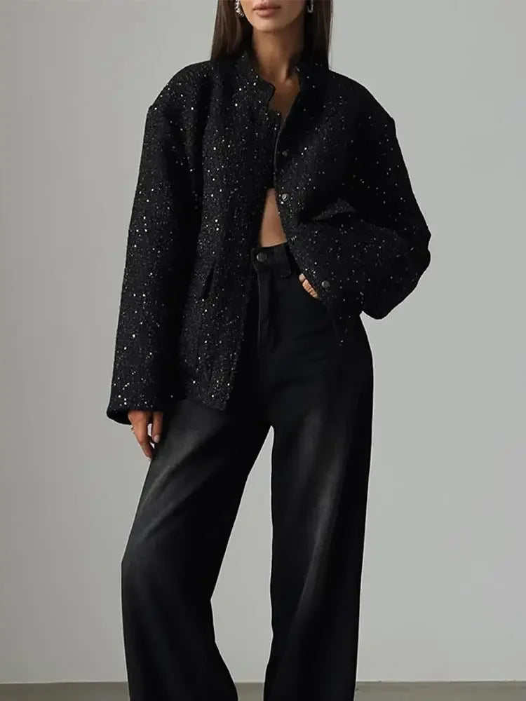 Golden Shiny Double Cropped New Warm High Coat