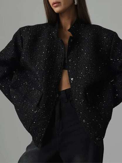 Golden Shiny Double Cropped New Warm High Coat