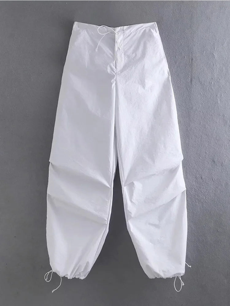 Parachute Cargo Pants Jogging Trousers High Elastic Waist Female Lady Boot Cut