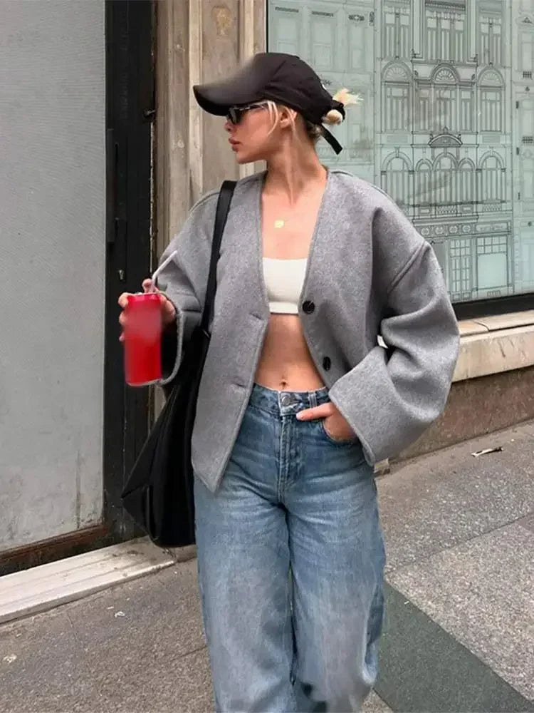 Single Breasted Cotton V Neck Long Loose Coat