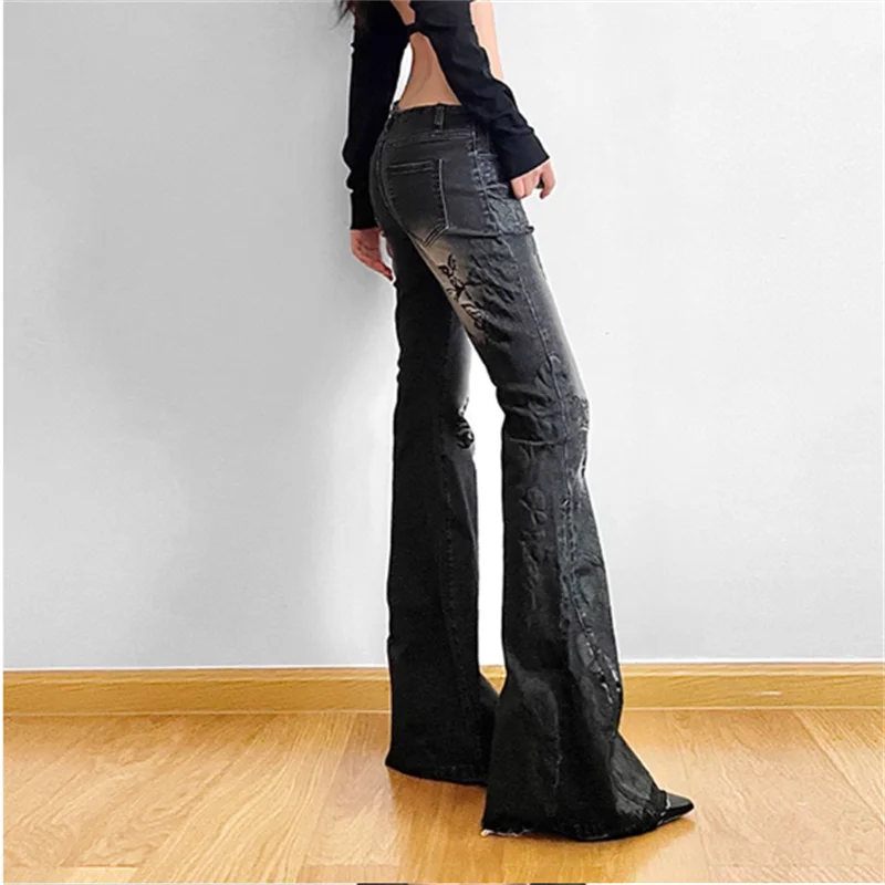 Gothic Y2k Flare Jeans 90s Aesthetic Low Waist Pants