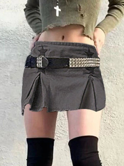 Dressbetty - Star Patched Denim Cargo Mini Skirt