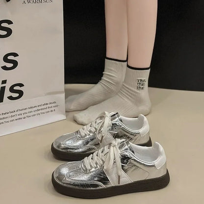 Leather Outdoor Walking Sneakers Sports Platform Vulcanized Shoes Woman White Flats Tennis Trainers