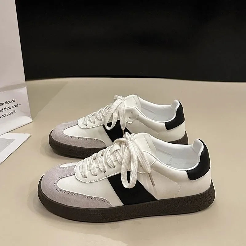 Leather Outdoor Walking Sneakers Sports Platform Vulcanized Shoes Woman White Flats Tennis Trainers