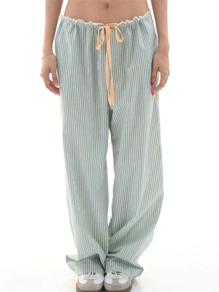 Stripe Drawstring Wide Leg Sweatpant Pant