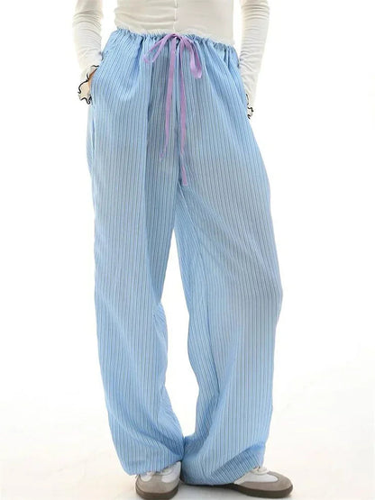 Stripe Drawstring Wide Leg Sweatpant Pant
