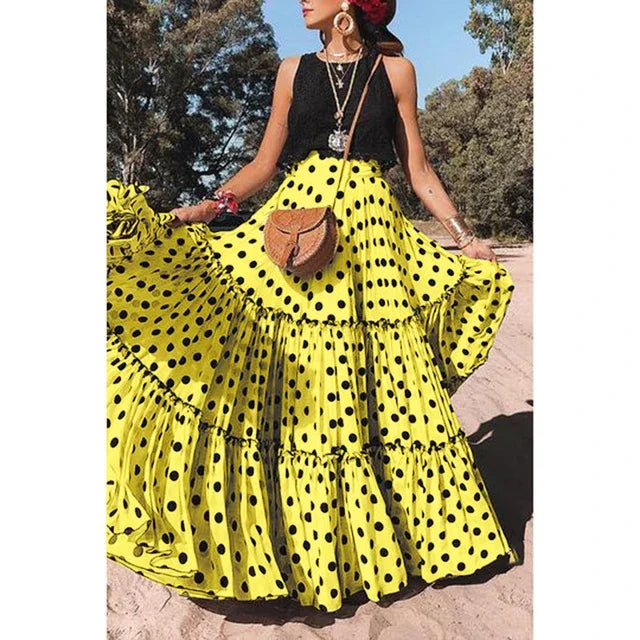 Dressbetty - Fairy Maxi Ruffle Polka Dot Skirt