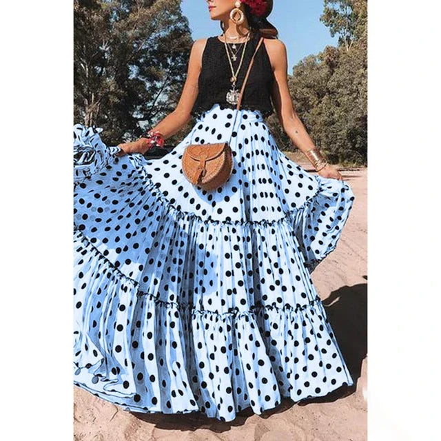 Dressbetty - Fairy Maxi Ruffle Polka Dot Skirt
