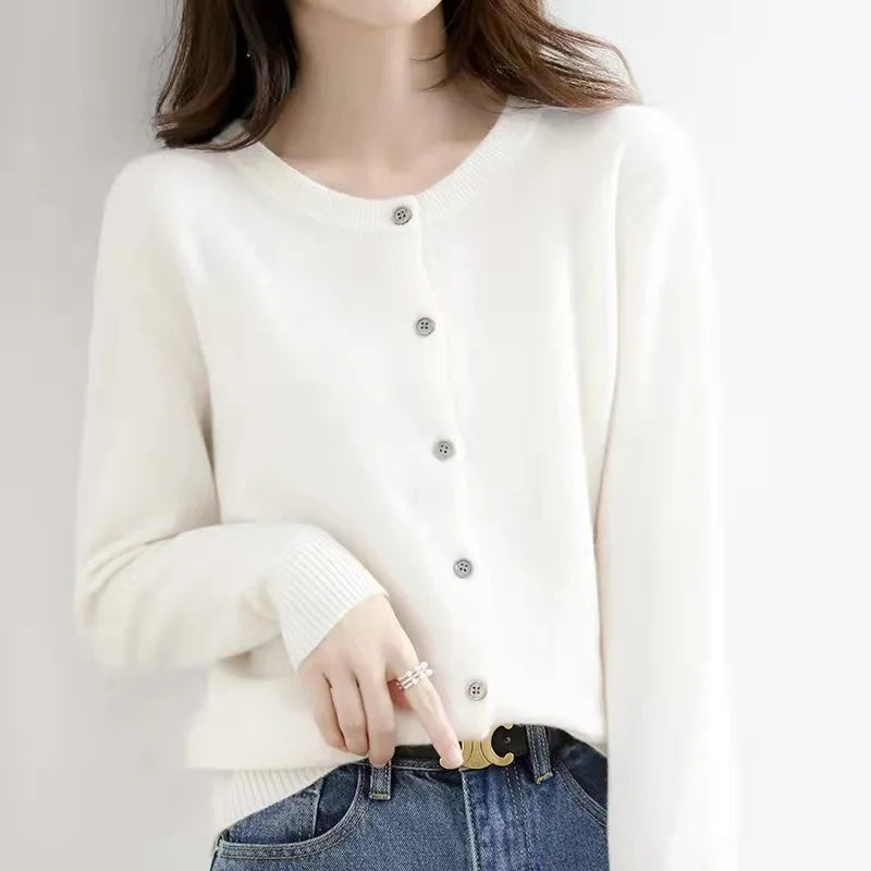 Single Breasted Long Sleeve Round Neck Autumn Winter Cardigan