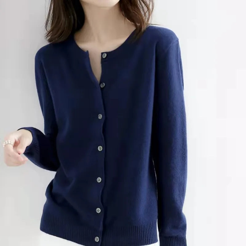 Single Breasted Long Sleeve Round Neck Autumn Winter Cardigan