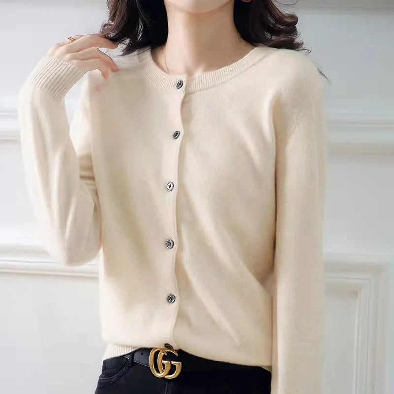 Single Breasted Long Sleeve Round Neck Autumn Winter Cardigan