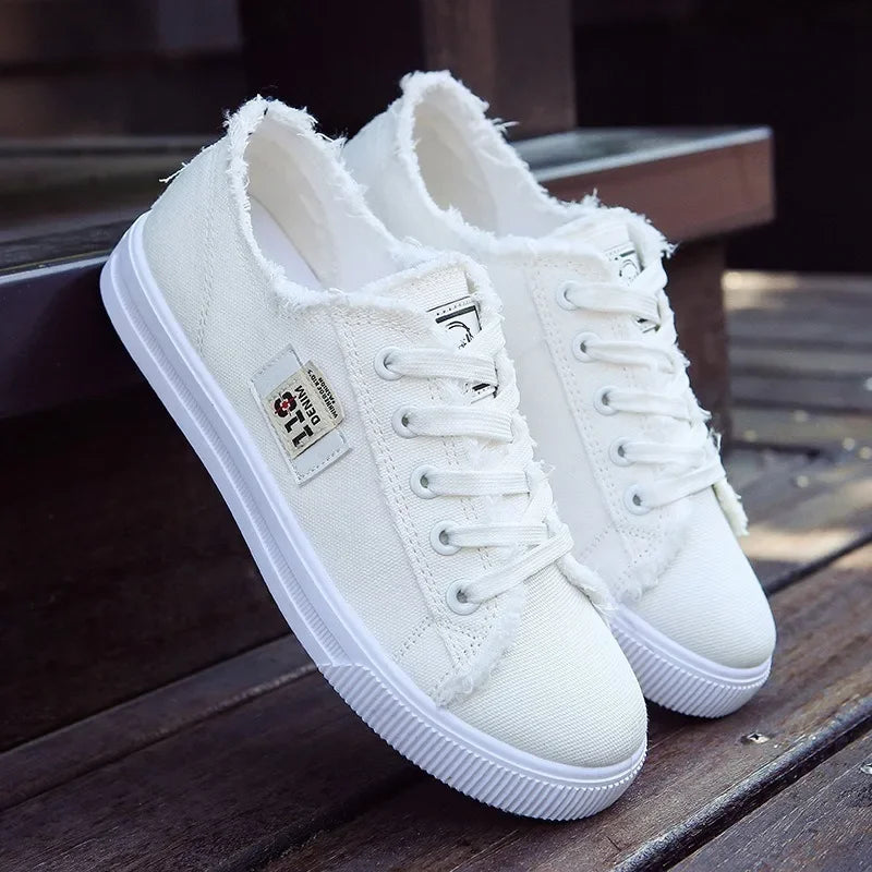 Spring Autumn Outdoor Walking Canvas Shoes Fall New Small White Jogging Sneakers Student Sports Flat Trainers