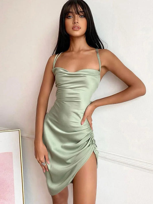 Strap Mini Dress Ruched Lace Up Cross Bandage Backless Bodycon Party Club Christmas Slim
